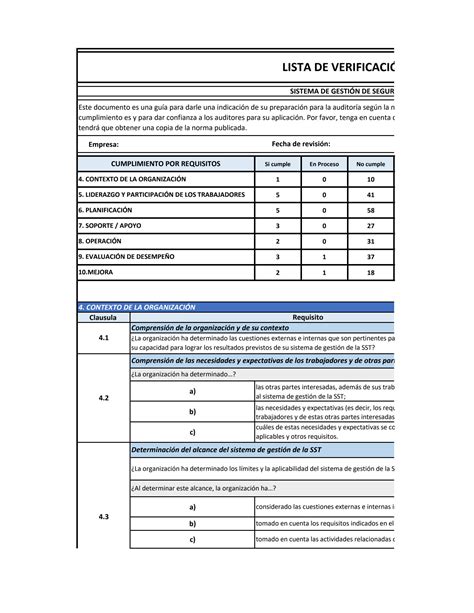 SOLUTION Lista De Verificaci N Iso 14001 Iso 9001 Iso 45001 Studypool