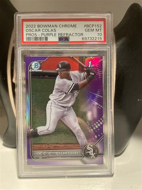 2022 Bowman 1st Chrome Purple Refractor Oscar Colas 250 PSA 10 White