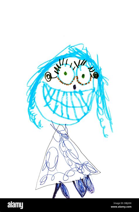 childs drawing - funny girl with broad smile Stock Photo - Alamy