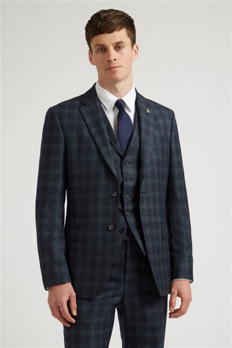 Ted Baker Regular Fit Navy With Teal Check Jacket