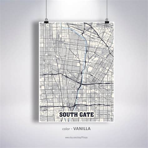 South Gate Map Print South Gate City Map California Ca Usa Etsy