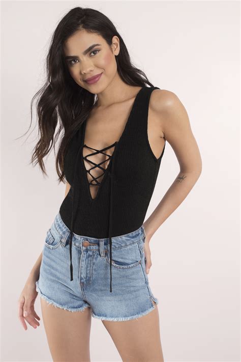 Cute Black Bodysuit Lace Up Bodysuit Black Bodysuit 48 Tobi US