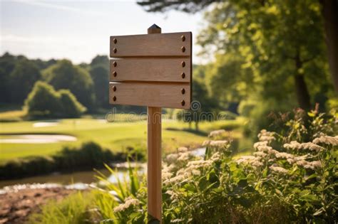 Close Up Golf Course Wooden Wayfinding Signage Board Generative Ai