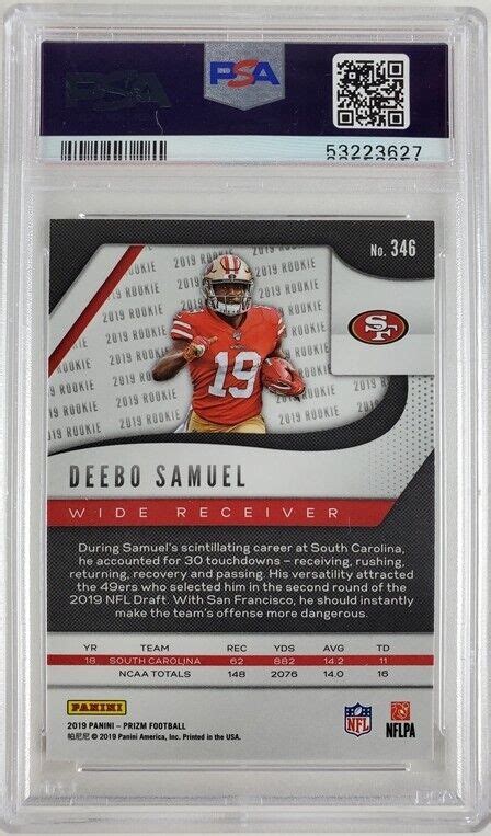 2019 Panini Prizm Deebo Samuel RC San Francisco 49ers Rookie 346 PSA