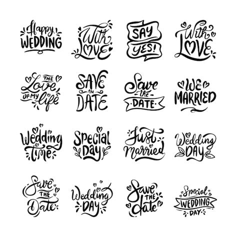 Premium Vector Wedding Typography Hand Drawn Vector Set