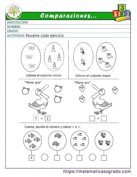 Ejercicios De Comparación De Números Para Primer Grado