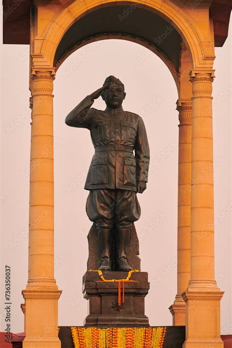 Statue of Subhas Chandra Bose under canopy behind India Gate war ...