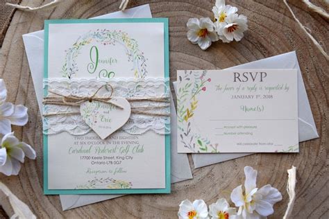 Teal Floral Wedding Invitations Nature Garden Wedding | Etsy