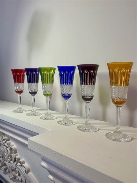 Fl Tes Champagne En Cristal Souffl Color Taill Galerie Bleu Magenta