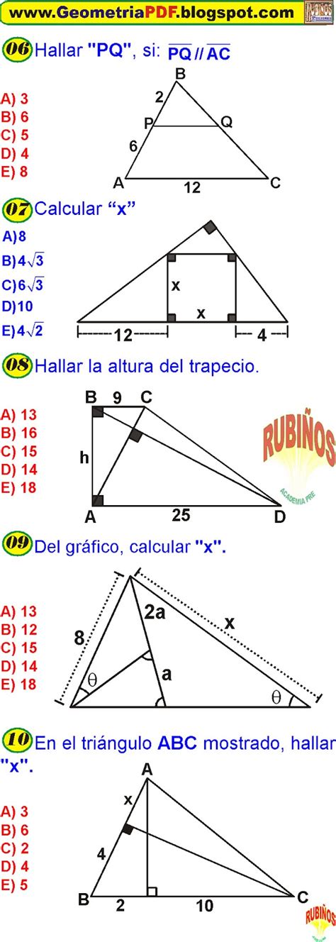 Semejanza De TriÁngulos Ejercicios Resueltos De Secundaria Y Pre Universidad Pdf