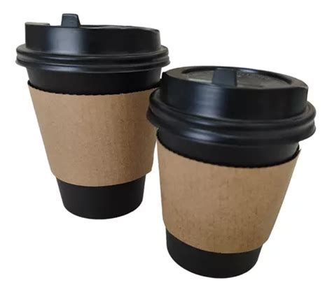 Vaso Caf Polipapel Negro Cc Con Tapa Manga Unid Cuotas