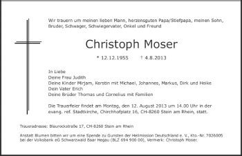 Traueranzeigen von Christoph Moser Schwarzwälder Bote Trauer