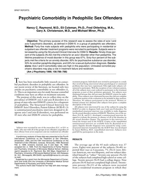 Pdf Psychiatric Comorbidity In Pedophilic Sex Offenders