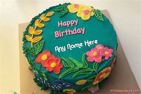 Write Name On Colorful Flowers Birthday Cake Birthday Cake With