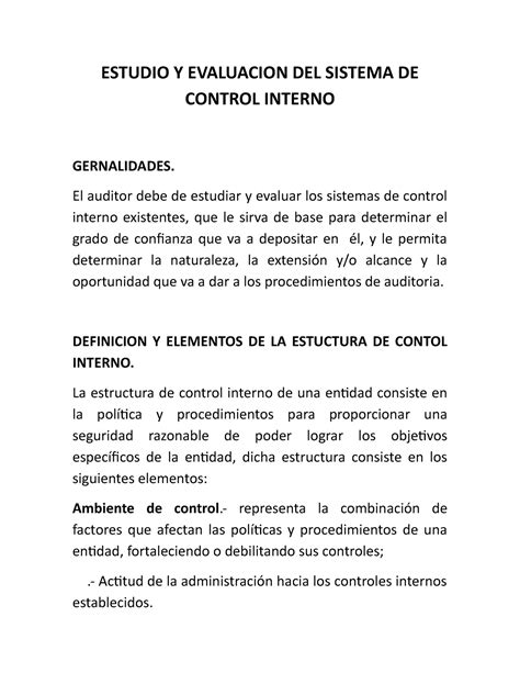 Estudio Y Evaluacion DEL Sistema DE Control Interno ESTUDIO Y