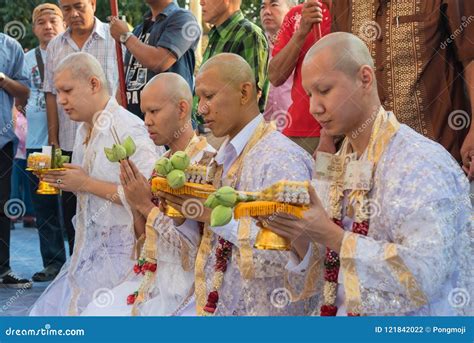 Ordination Ceremony In Buddhist Change Man To Monk Editorial