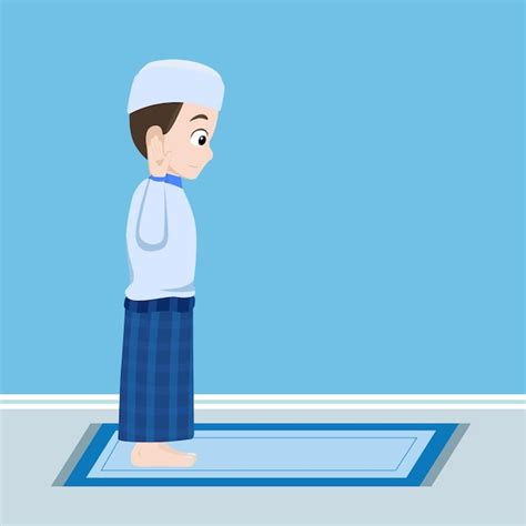 anak muslim laki laki takbiratul ihram premium vector