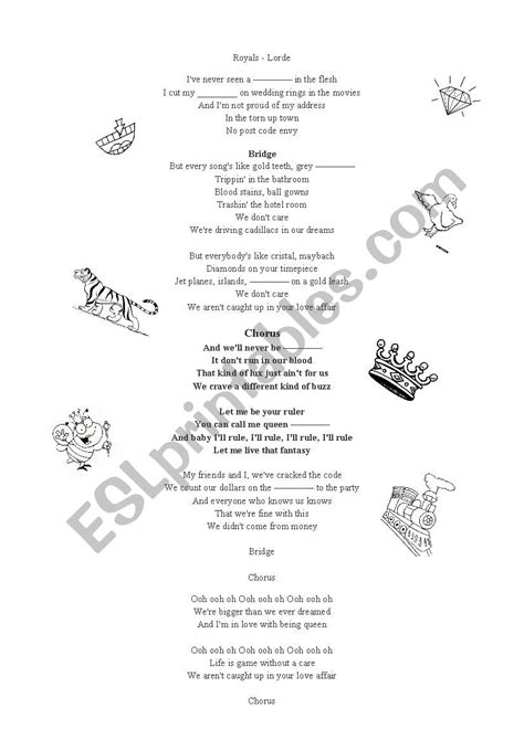 Royals Lorde Esl Worksheet By Teachernet