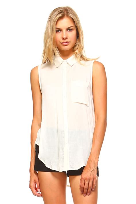 Exclusive Women S Sleeveless Sheer Button Down Blouse Cream Small