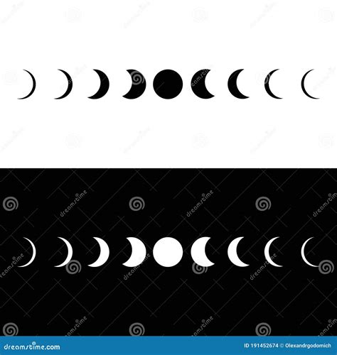 Moon Phases Astronomy Icons On White Or Black Backgound Stock