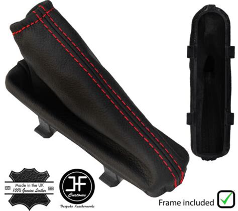 Red Stitch Leather Handbrake Gaiter Plastic Frame Fits Ford Fiesta Mk