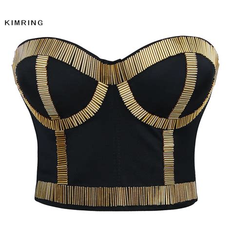 Kimring Sexy Corset Bra Top Queen Rock Style Women Metal Bra Crop Top