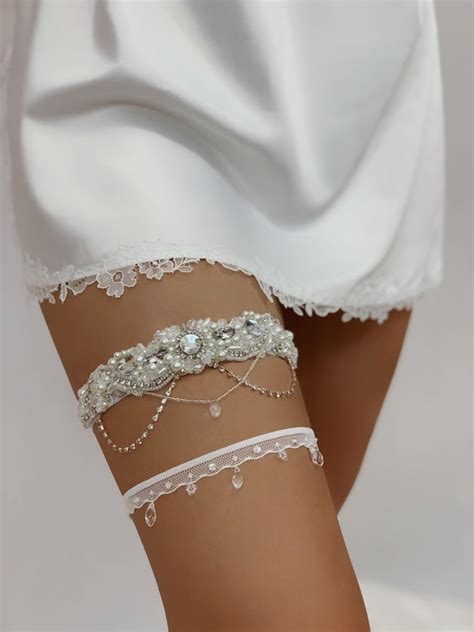 Elegant Wedding Garters Set With Crystals And Rhinestones Etsy