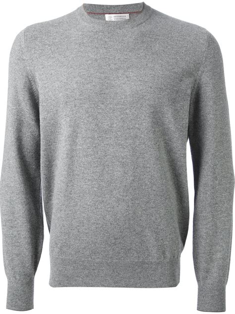 Lyst - Brunello Cucinelli Crew Neck Sweater in Gray for Men