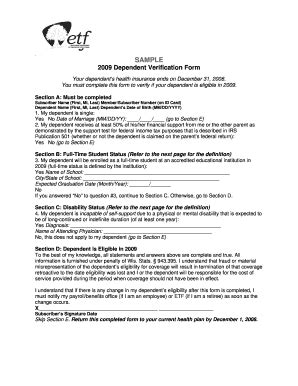 Fillable Online Bussvc Wisc Dependent Verification Form Bussvc