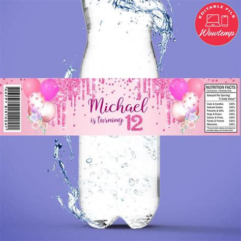 Shades Of Pink Birthday Water Bottle Label Template Wowtemp