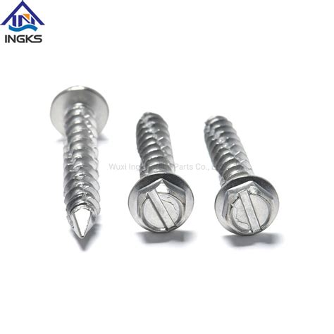 Steel Indented And Slotted Hex Wafer Head Hi Low Thread Wood Screws