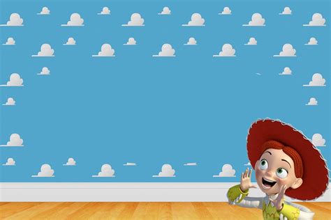 A Cartoon Character Standing In Front Of A Wall With Clouds On It