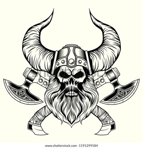 Viking Skull Crossed Axes Vector Illustration Stock Vector Royalty