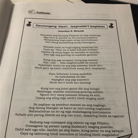 Question Ano Anong Karunungang Bayan Ang Nabanggit Sa Tula Brainly Ph