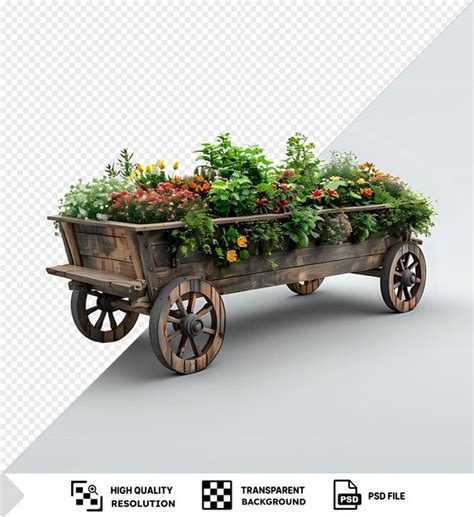 Wooden Wagon Filled With Flowers On A White Background Premium Ai