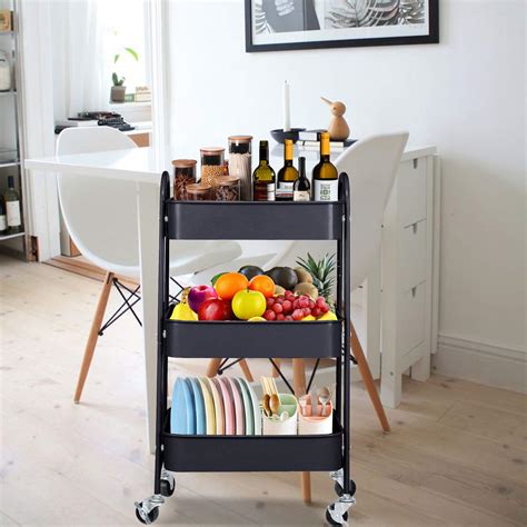 3 Tier Metal Mesh Utility Rolling Cart Storage Organizer With Wheels