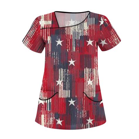 UoCefik Womens Scrubs 4th Of July Short Sleeve Independence Day Print