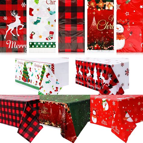 Amazon 20 Pcs Christmas Plastic Tablecloth Disposable Christmas