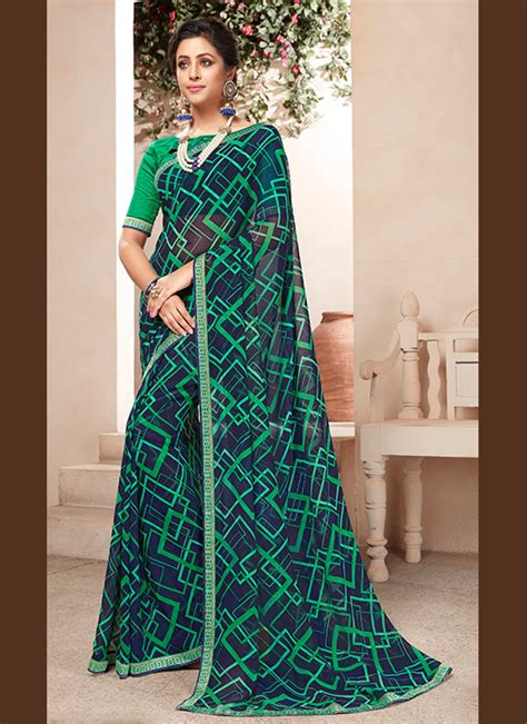 Buy Faux Georgette Multi Colour Abstract Print Casual Saree Online