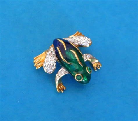 Enamel Rhinestone Frog Pin Vintage Attwood And Sawyer A S Etsy