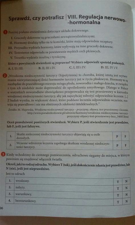 Sprawdzian Klasa Biologia Regulacja Nerwowo Hormonalna Margaret Wiegel