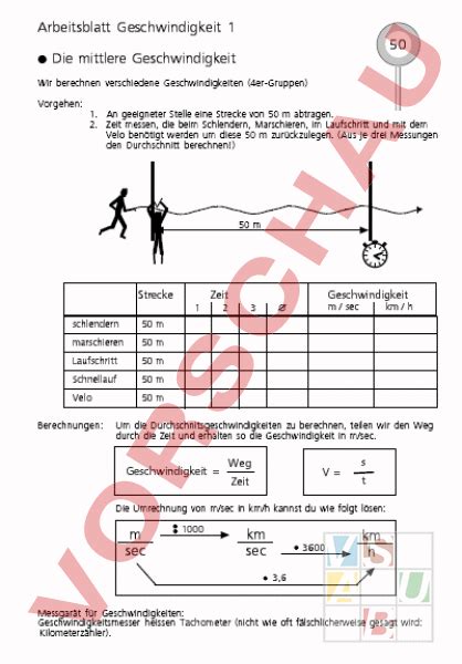 Arbeitsblatt Geschwindigkeit 1 4 Physik Anderes Thema