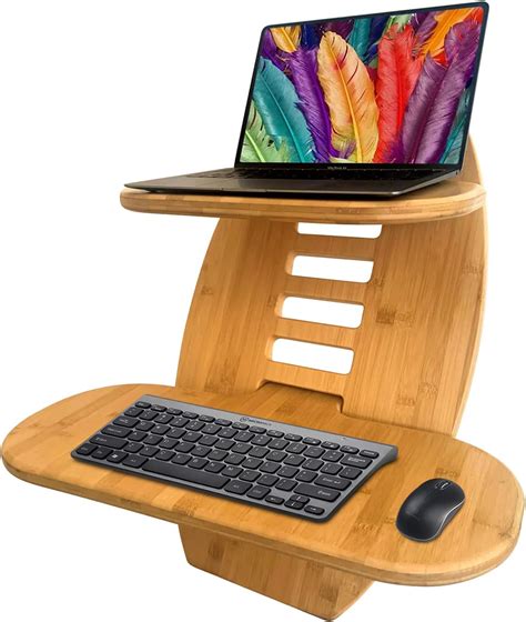 Portable Bamboo Standing Desk Converter Level Height Adjustment