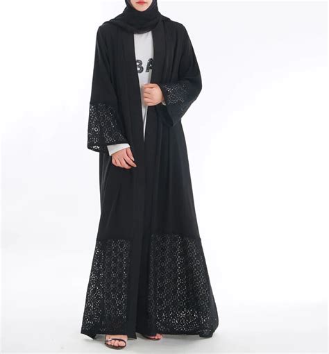 Vestido Musulmán De Encaje Negro Tallado Para Mujer Abaya Islámico