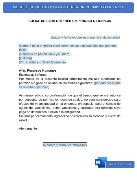 Carta Solicitud De Licencia Sin Goce De Sueldo Kulturaupice Hot Sex