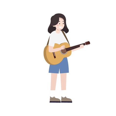 Illustration Of A Woman Playing An Acoustic Guitar Illustration Ai Png