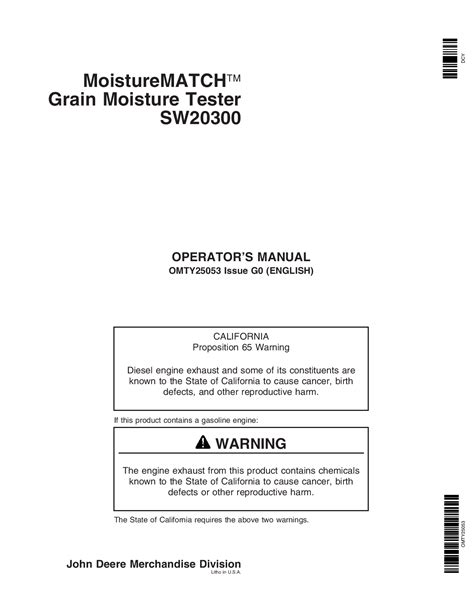 John Deere Moisture MATCH Grain Moisture Tester SW20300 OMTY25053 ...