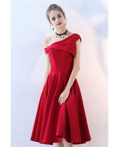 Simple Burgundy Red Aline Party Dress One Shoulder Bls86087