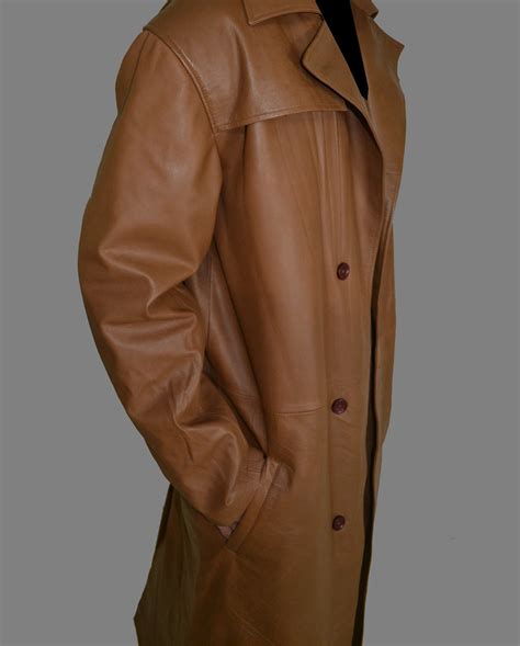 Mens Brown Leather Trench Coat