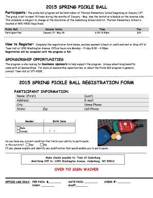 Fillable Online Pickle Ball Registration Form Spring Doc Fax Email